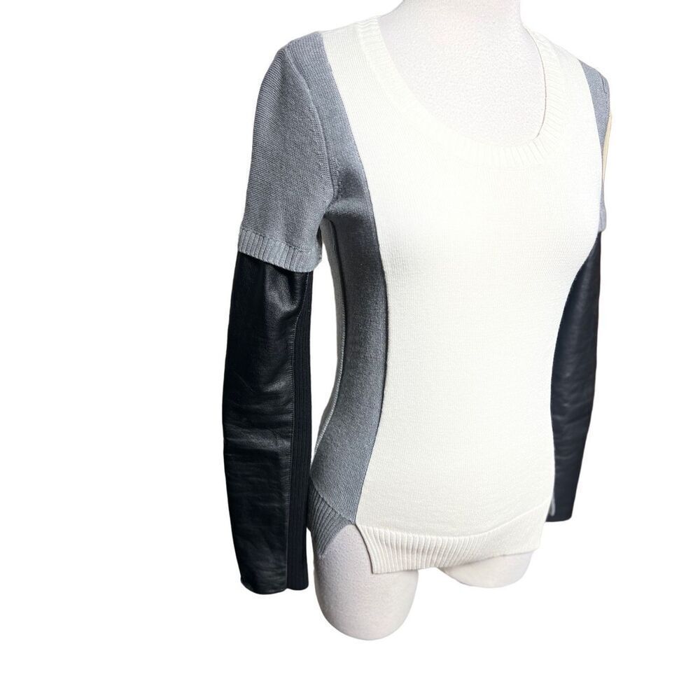 AiKO KWAN Color Block Cashmere Blend Leather Long Sleeve Sweater XS